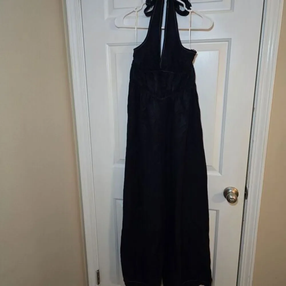 NWT Free People Sancia Navy Blue Halter‎ Wide Leg Jumpsuit Size Small - Picture 3 of 11